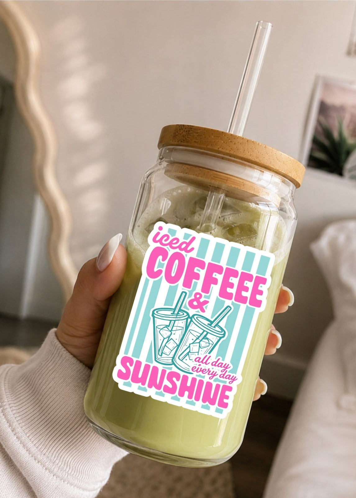 Iced Coffee and Sunshine Glass Cup